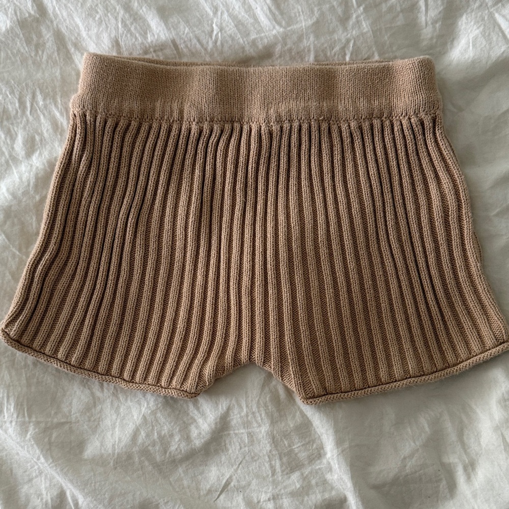 Tan Ribbed Cotton Shorts